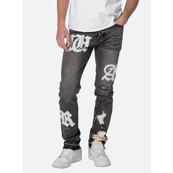 🌹🆕 mnml D198 War straight denim Men's Black Graphic Y2K Jeans size 31R - Picture 5 of 7